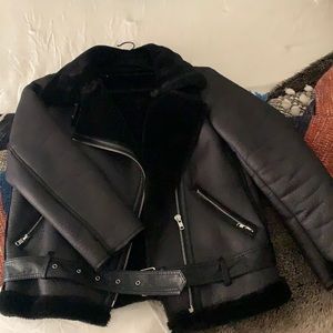 Women’s faux fur moto jacket